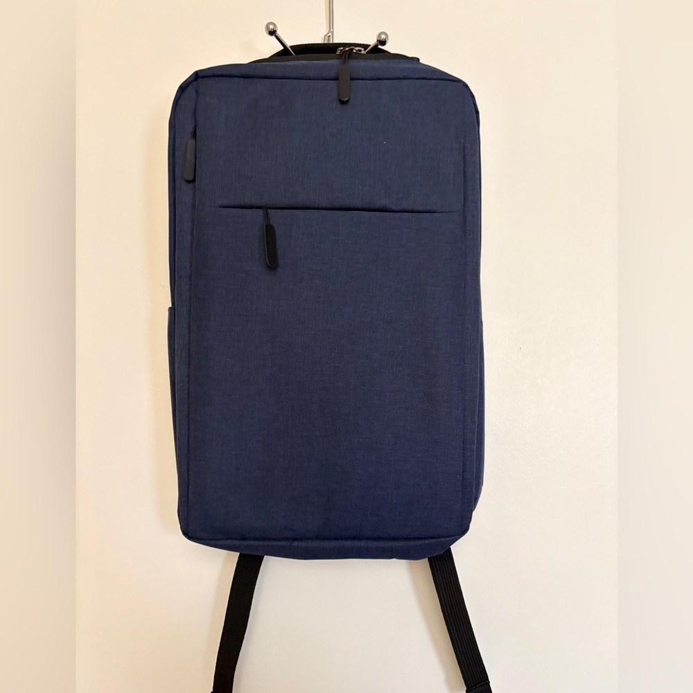 Stylish Blue Laptop Backpack with USB Charging Cable